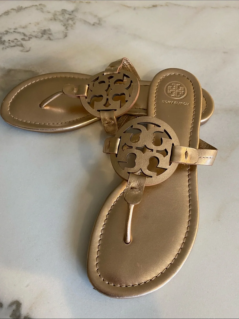 Rose Gold Tory Burch Metallic Gold Miller Thong Sandals